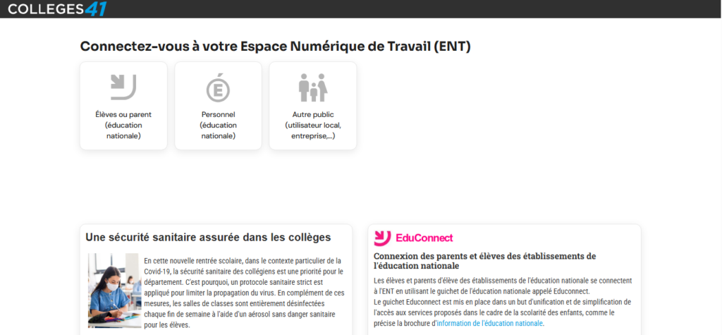 ENT 41 : le portail numérique des collèges de Loir-et-Cher